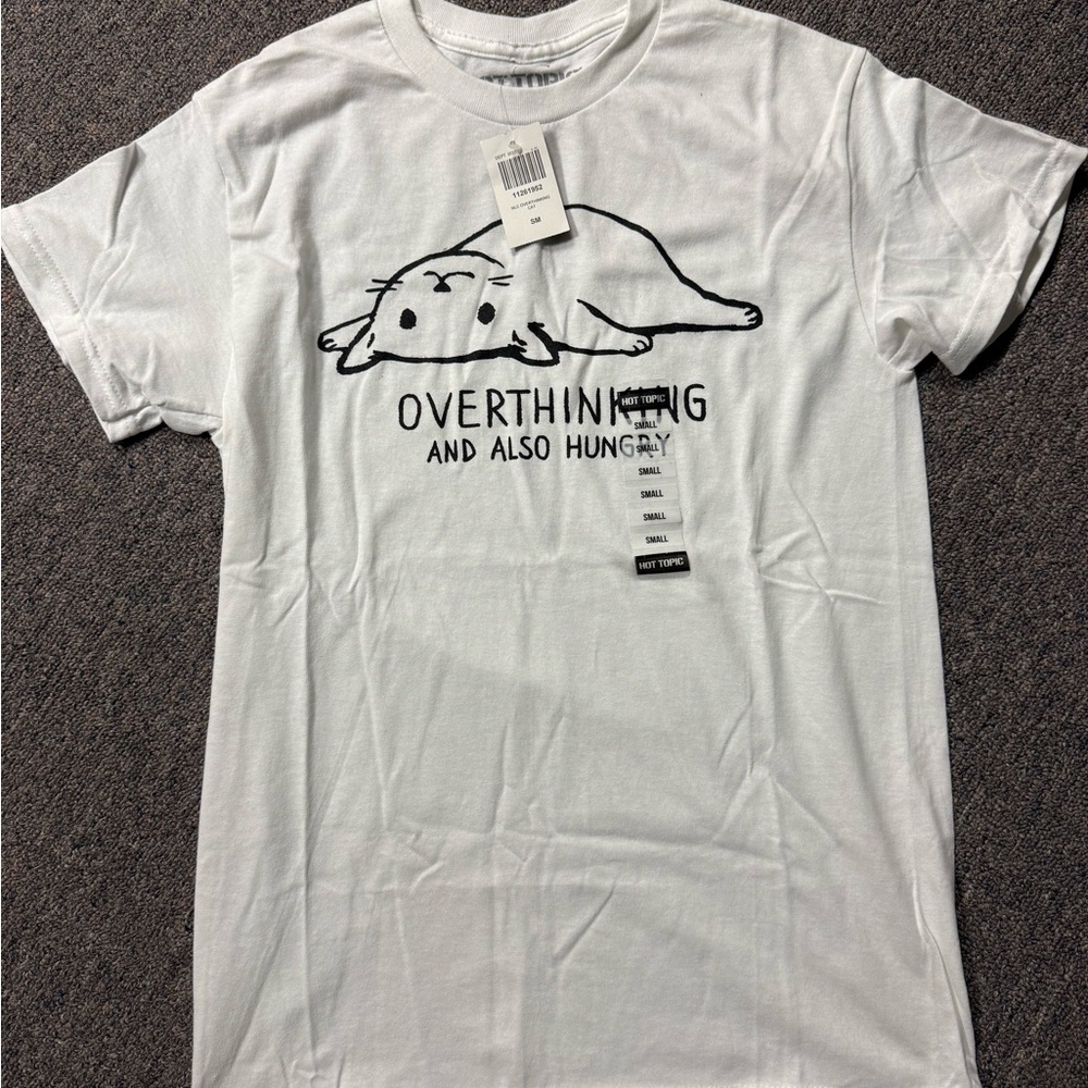 Hot Topic White Graphic Tee - Overthinking and Hungry